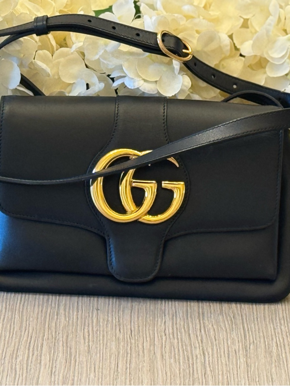 Gucci Arli Double GG Black Leather Shoulder/Crossbody Bag - Picture 2 of 15